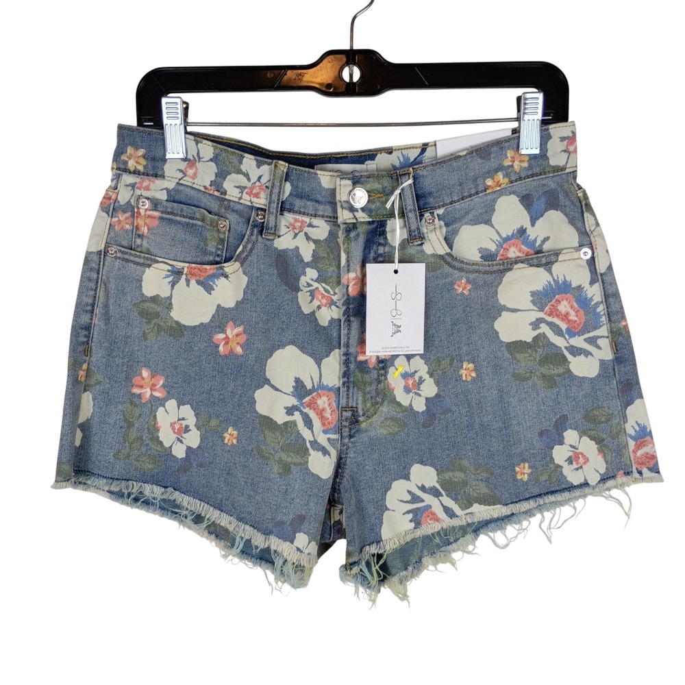 Jessica Simpson Ginger High Rise Floral Denim Shorts Light Wash Blue Size 8 NEW